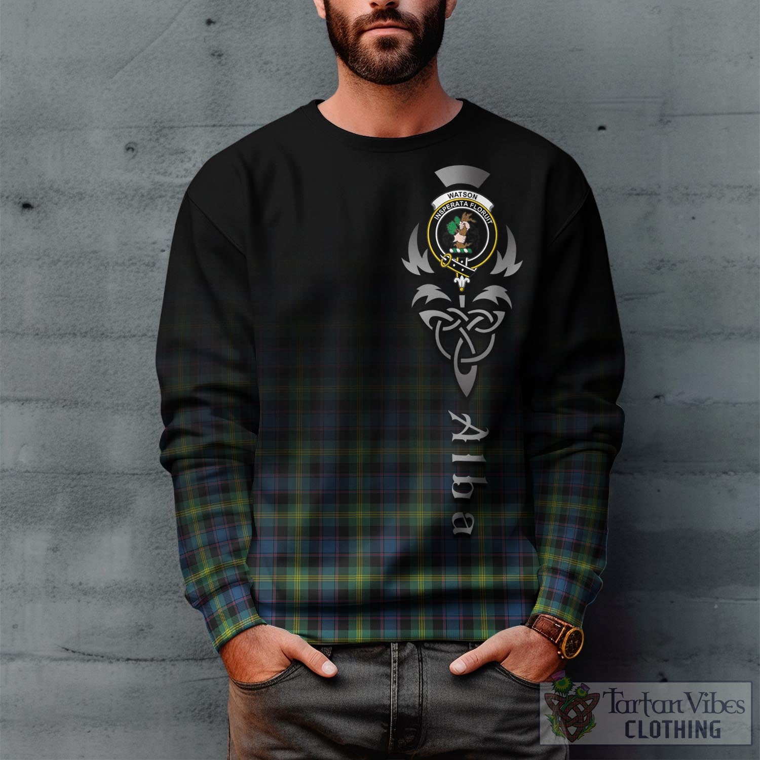 Tartan Vibes Clothing Watson Ancient Tartan Sweatshirt Featuring Alba Gu Brath Family Crest Celtic Inspired