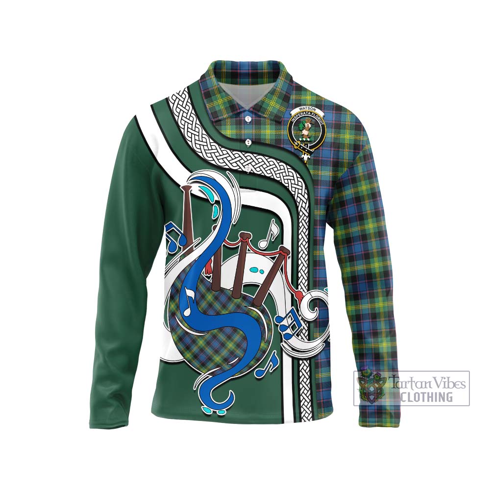 Tartan Vibes Clothing Watson Ancient Tartan Long Sleeve Polo Shirt with Epic Bagpipe Style