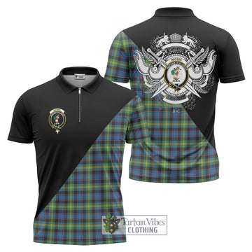 Watson Ancient Tartan Zipper Polo Shirt with Family Crest and Military Logo Style