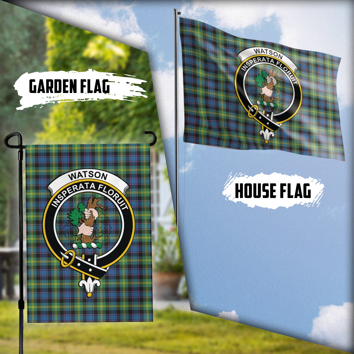 Watson Ancient Tartan Flag with Family Crest Garden Flag (Vertical) - Tartan Vibes Clothing