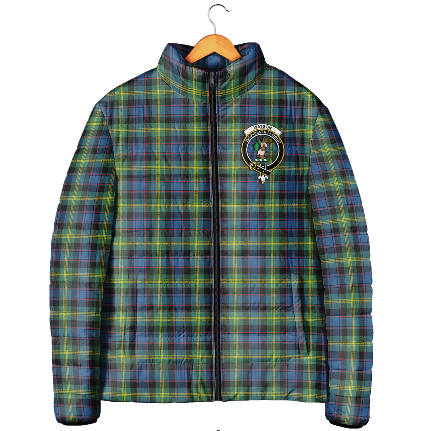 Watson Ancient Tartan Padded Jacket with Family Crest Men's Padded Jacket - Tartan Vibes Clothing