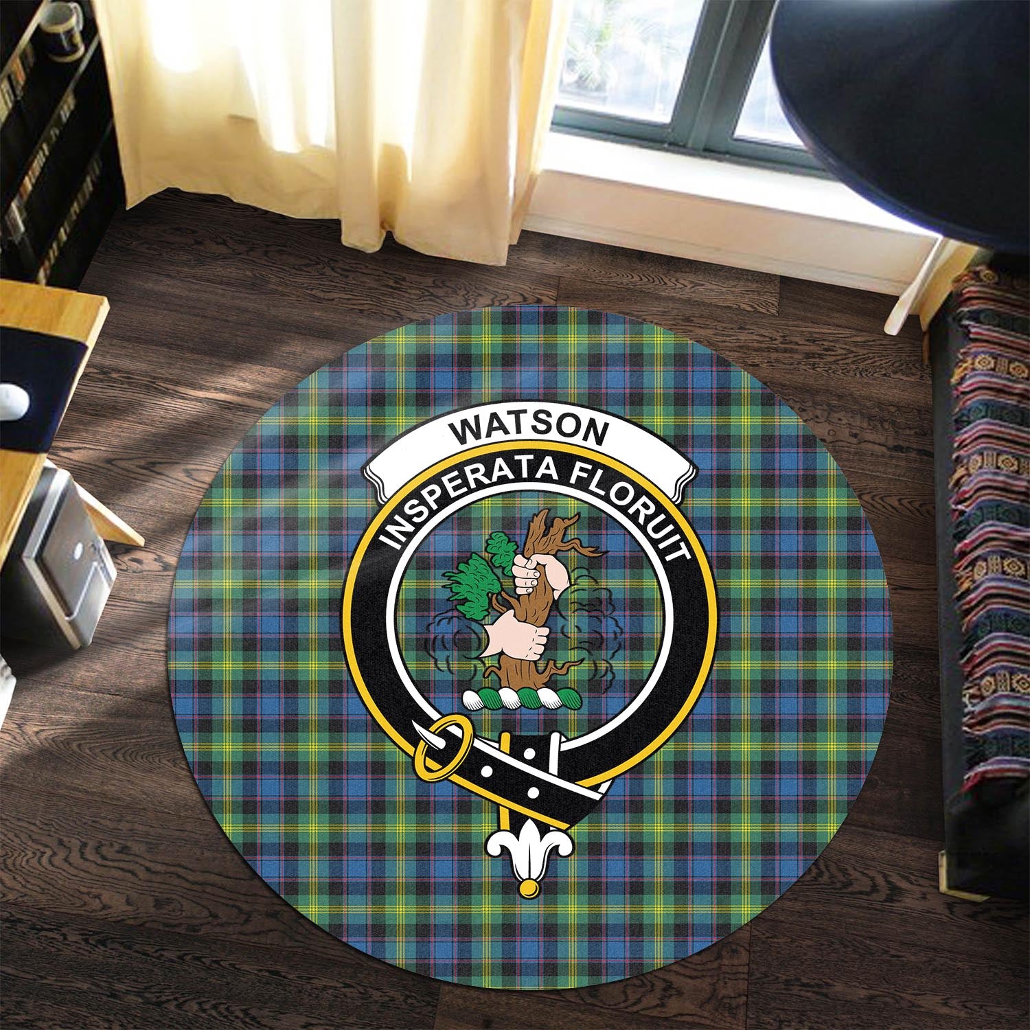 watson-ancient-tartan-round-rug-with-family-crest