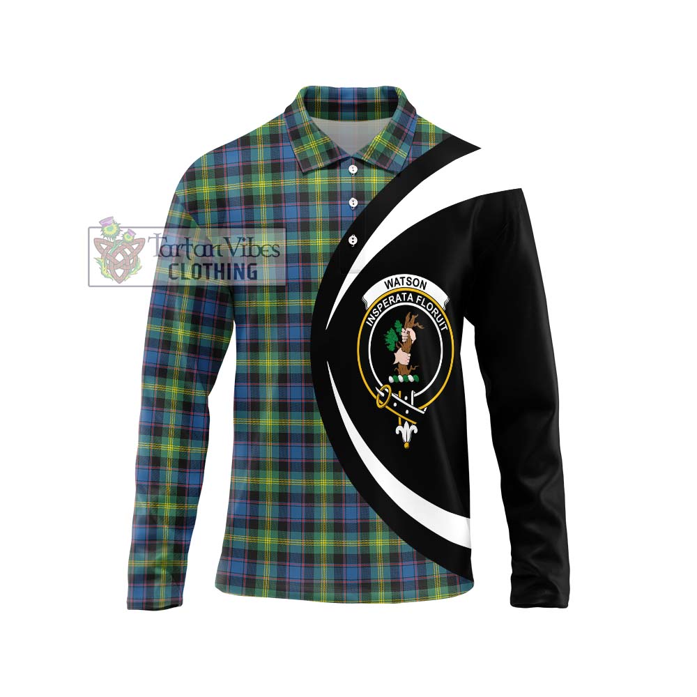 Watson Ancient Tartan Long Sleeve Polo Shirt with Family Crest Circle Style Unisex - Tartan Vibes Clothing