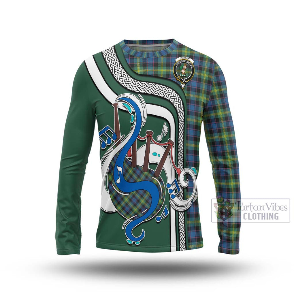 Tartan Vibes Clothing Watson Ancient Tartan Long Sleeve T-Shirt with Epic Bagpipe Style