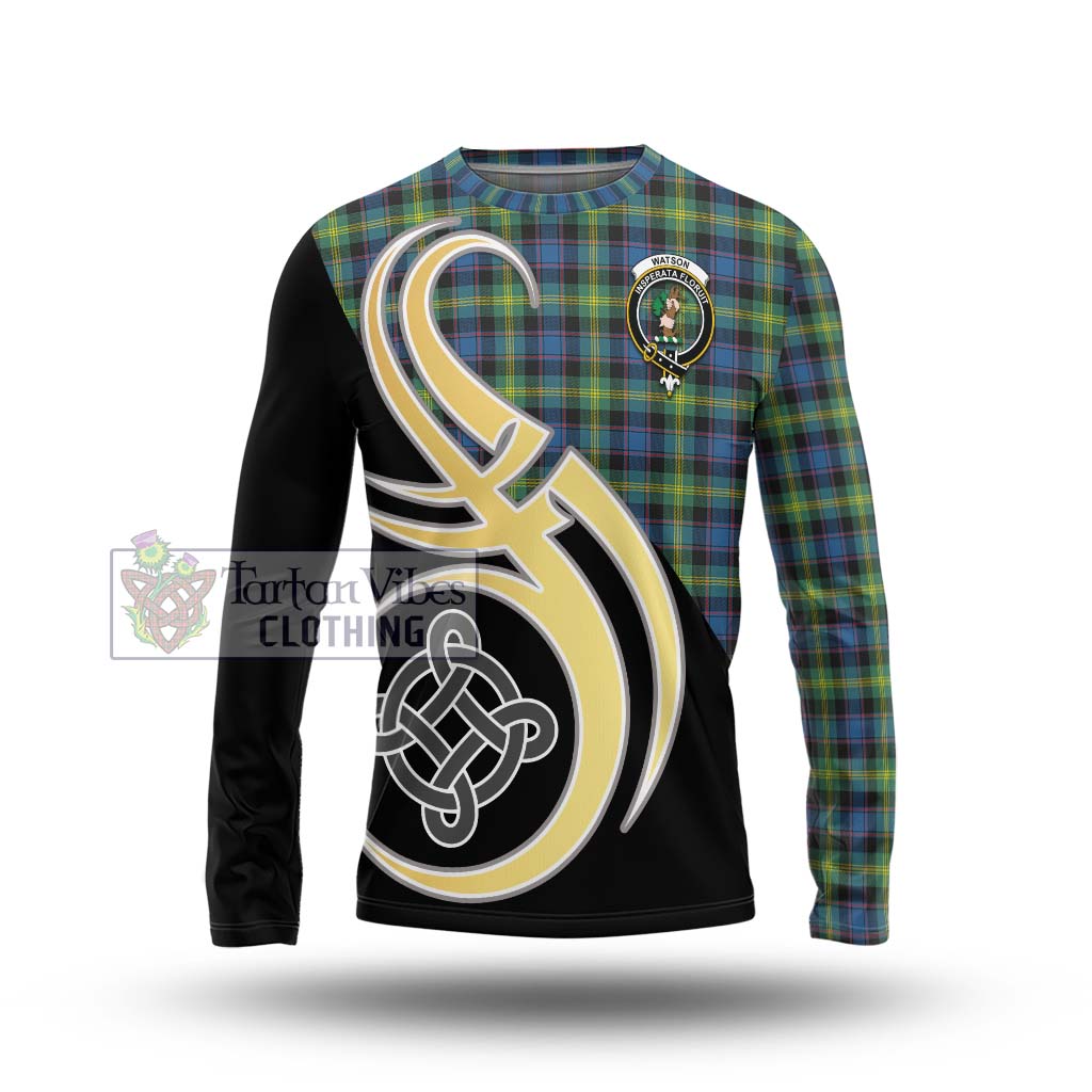 Watson Ancient Tartan Long Sleeve T-Shirt with Family Crest and Celtic Symbol Style Unisex - Tartan Vibes Clothing