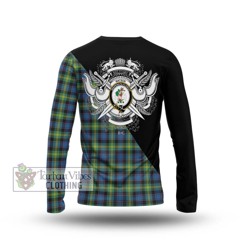 Watson Ancient Tartan Long Sleeve T-Shirt with Family Crest and Military Logo Style - Tartanvibesclothing Shop