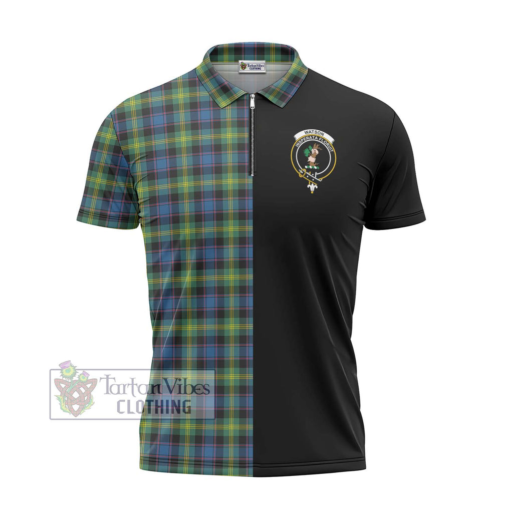 Watson Ancient Tartan Zipper Polo Shirt with Family Crest and Half Of Me Style - Tartanvibesclothing Shop