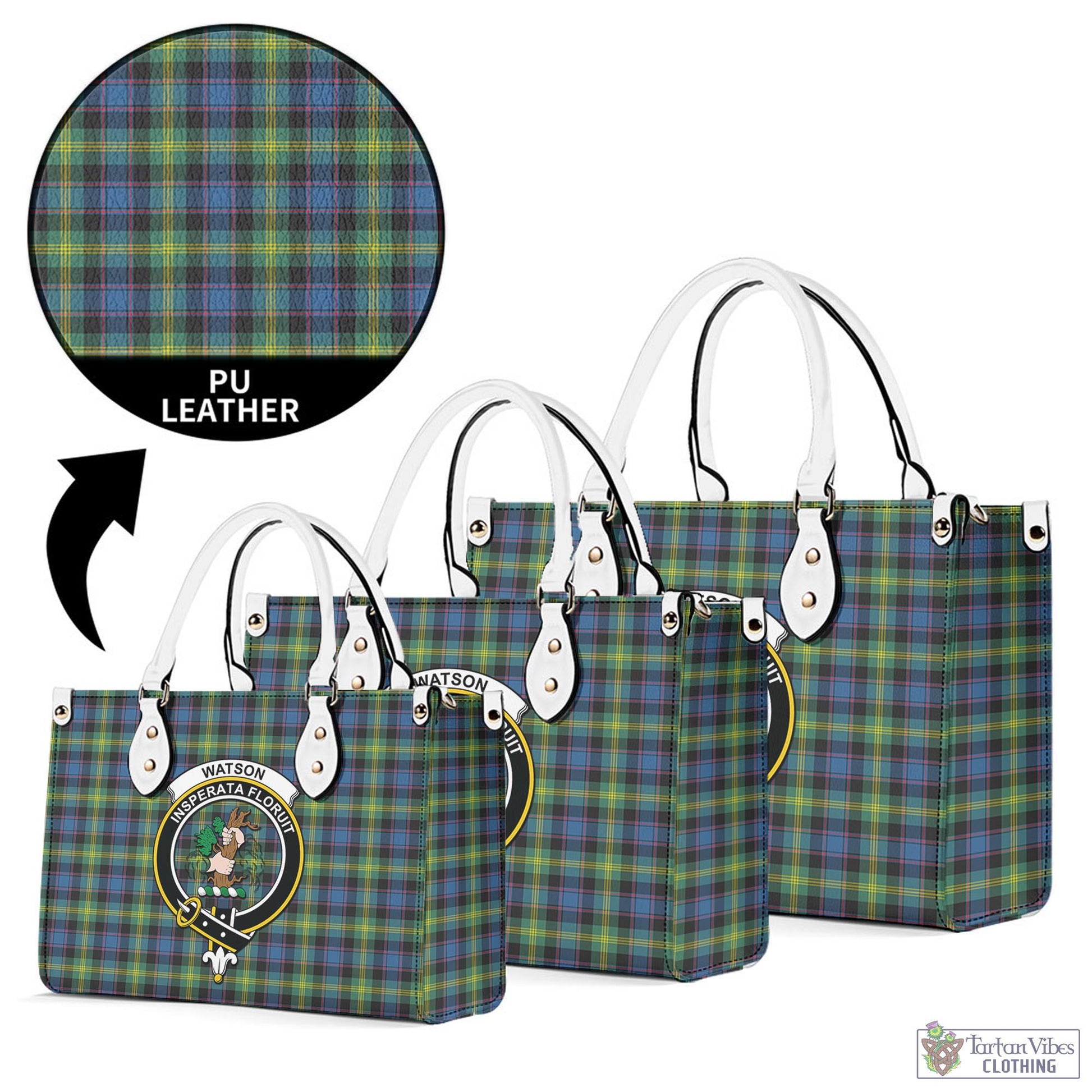 Tartan Vibes Clothing Watson Ancient Tartan Luxury Leather Handbags with Family Crest