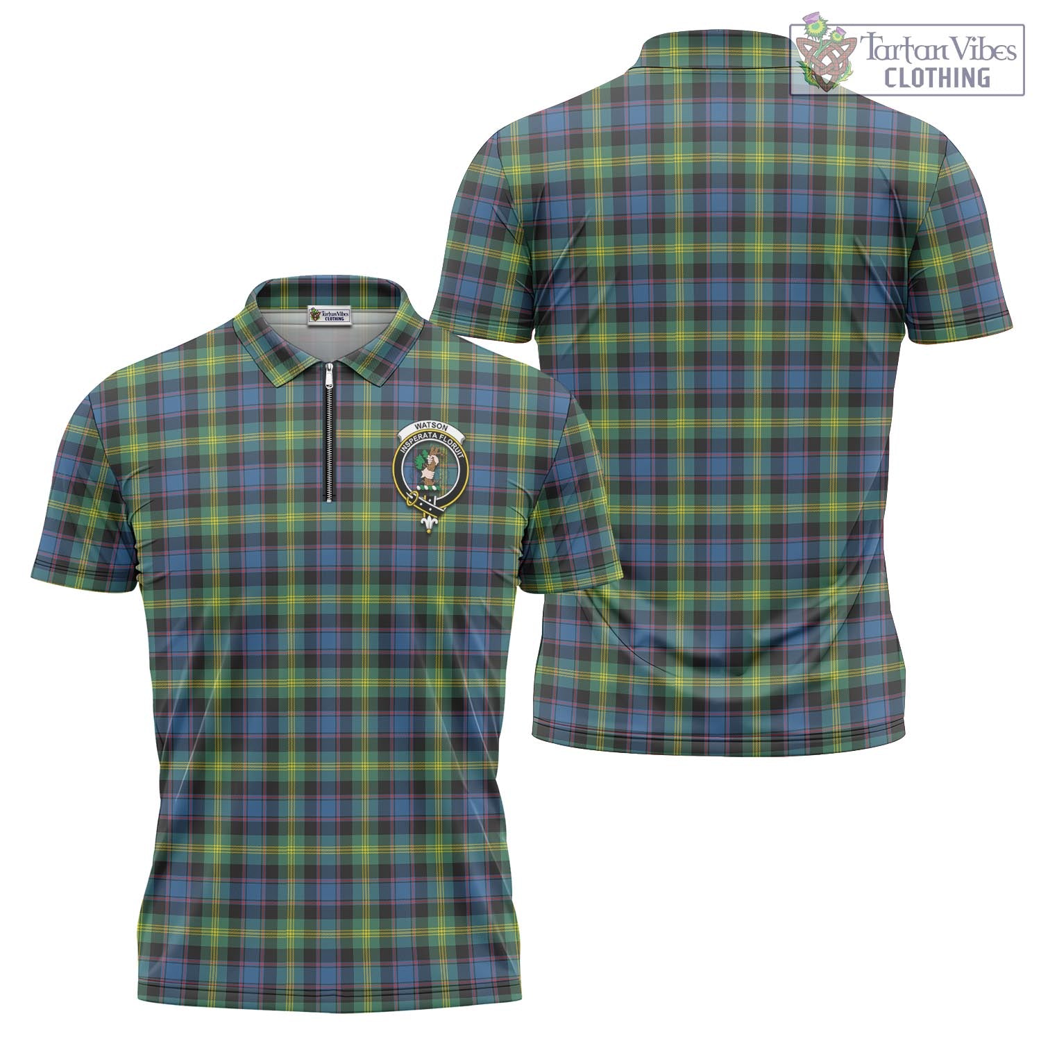 Tartan Vibes Clothing Watson Ancient Tartan Zipper Polo Shirt with Family Crest