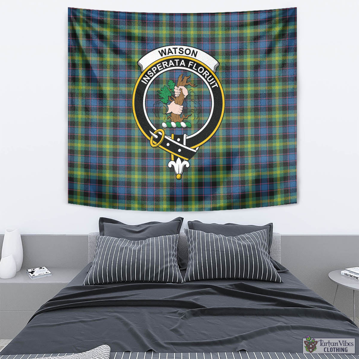 Tartan Vibes Clothing Watson Ancient Tartan Tapestry Wall Hanging and Home Decor for Room with Family Crest