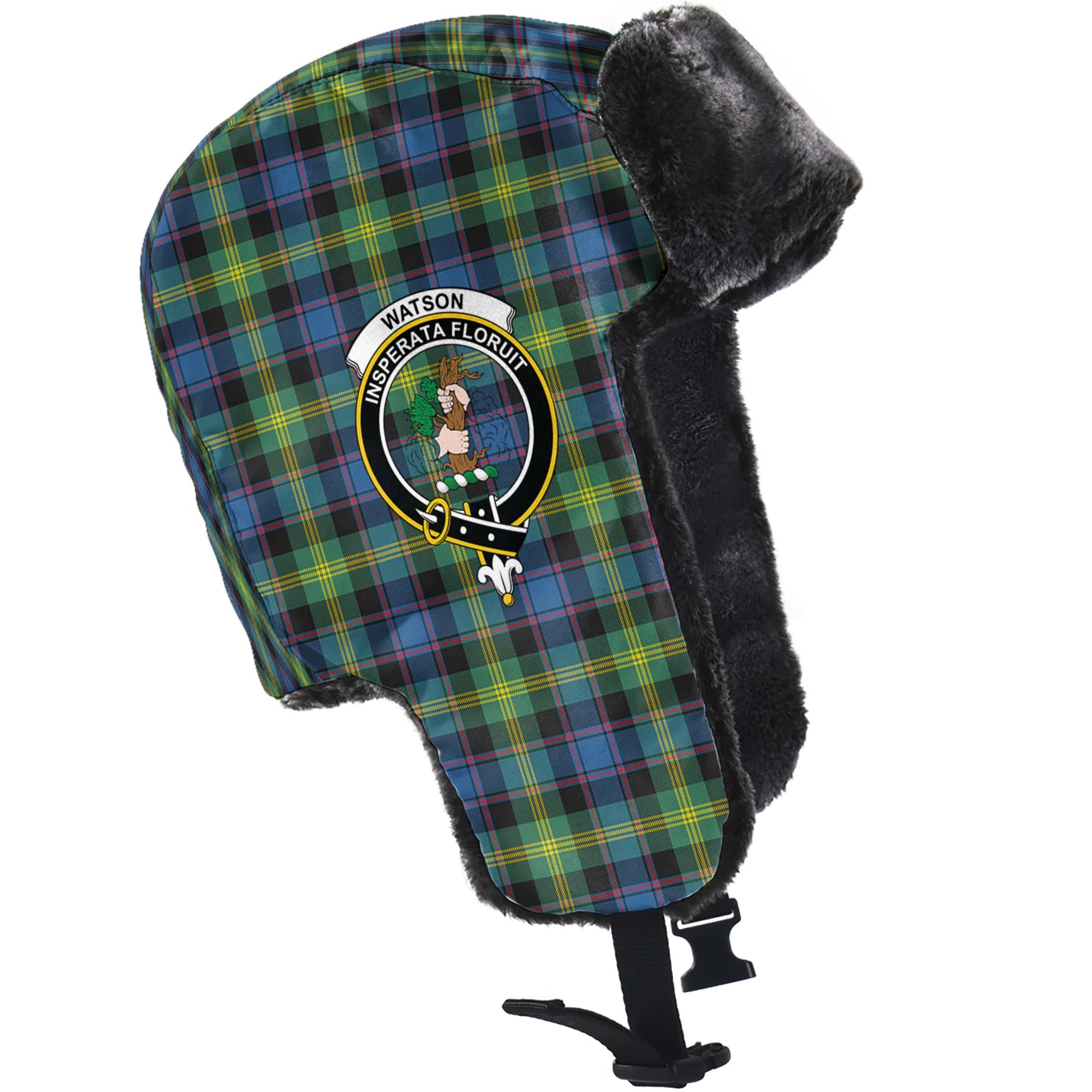 Watson Ancient Tartan Winter Trapper Hat with Family Crest - Tartanvibesclothing