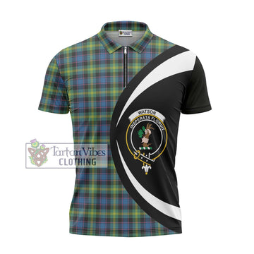 Watson Ancient Tartan Zipper Polo Shirt with Family Crest Circle Style