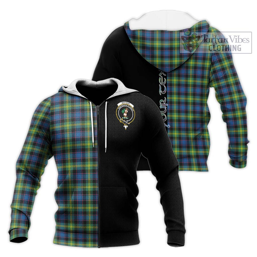 Watson Ancient Tartan Knitted Hoodie with Family Crest and Half Of Me Style Unisex Knitted Zip Hoodie - Tartanvibesclothing Shop