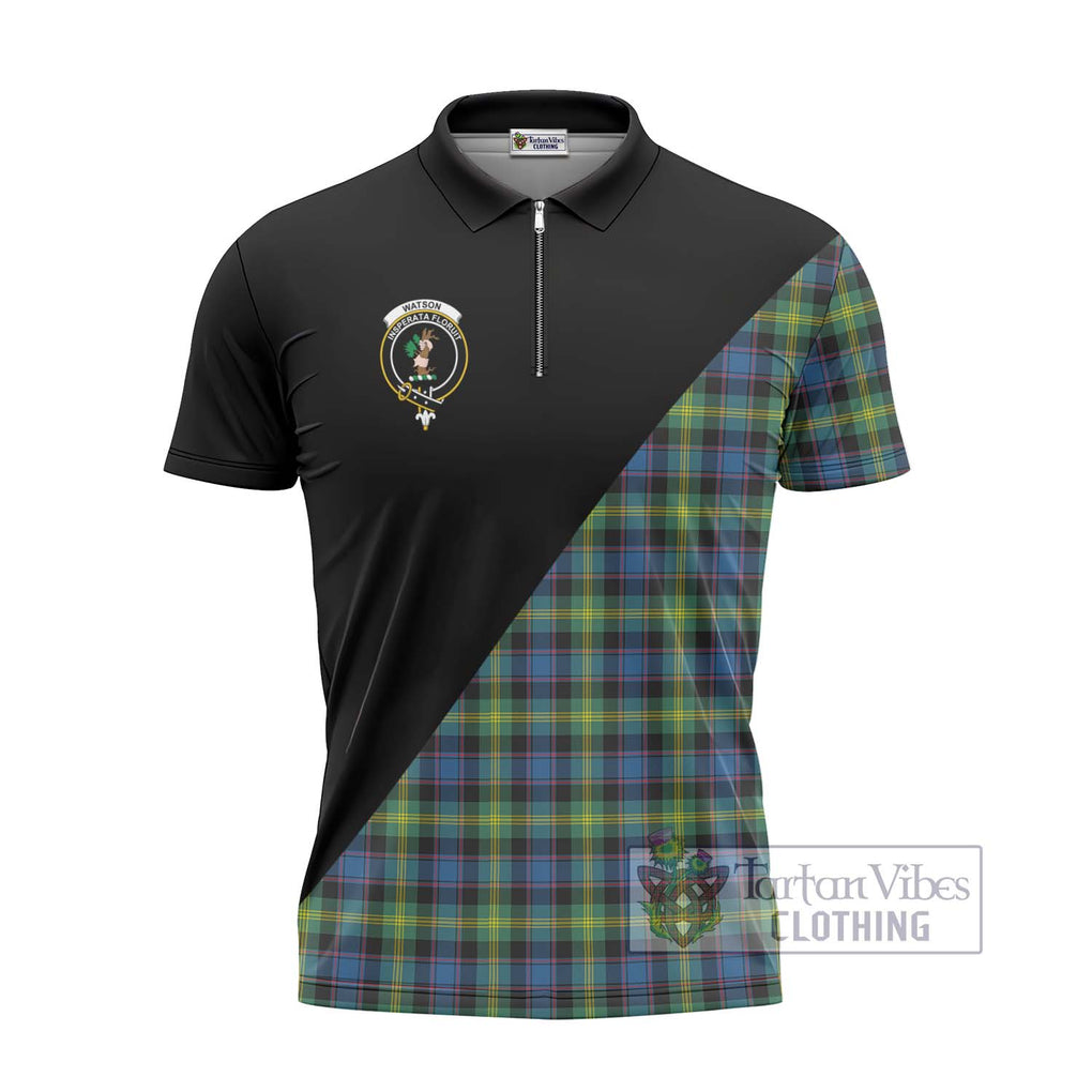 Watson Ancient Tartan Zipper Polo Shirt with Family Crest and Military Logo Style - Tartanvibesclothing Shop