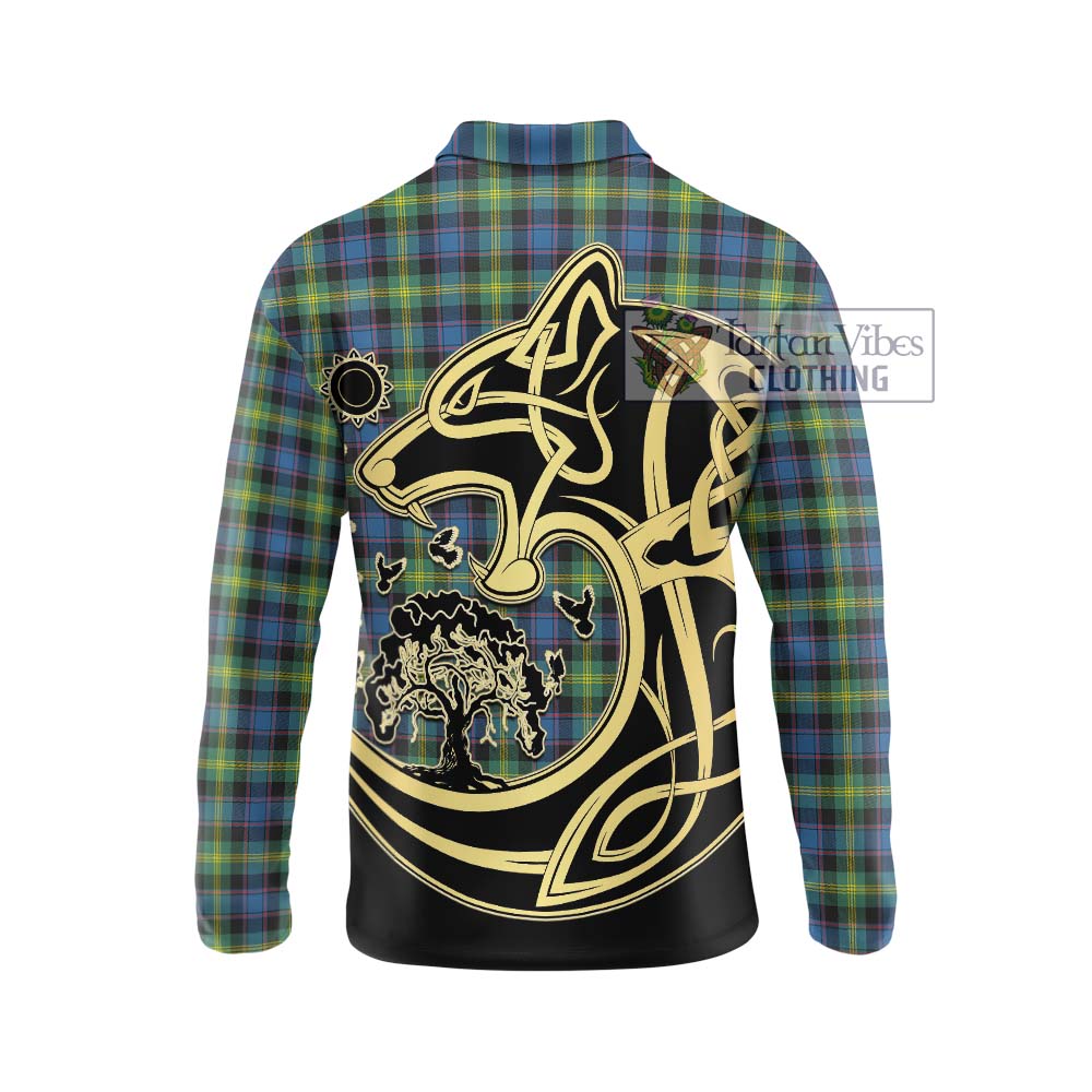 Tartan Vibes Clothing Watson Ancient Tartan Long Sleeve Polo Shirt with Family Crest Celtic Wolf Style