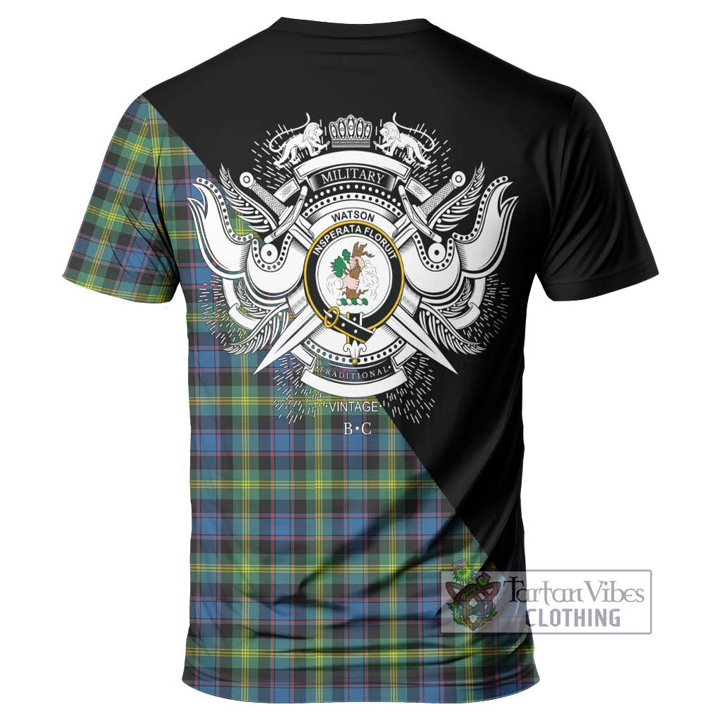 Watson Ancient Tartan T-Shirt with Family Crest and Military Logo Style - Tartanvibesclothing Shop