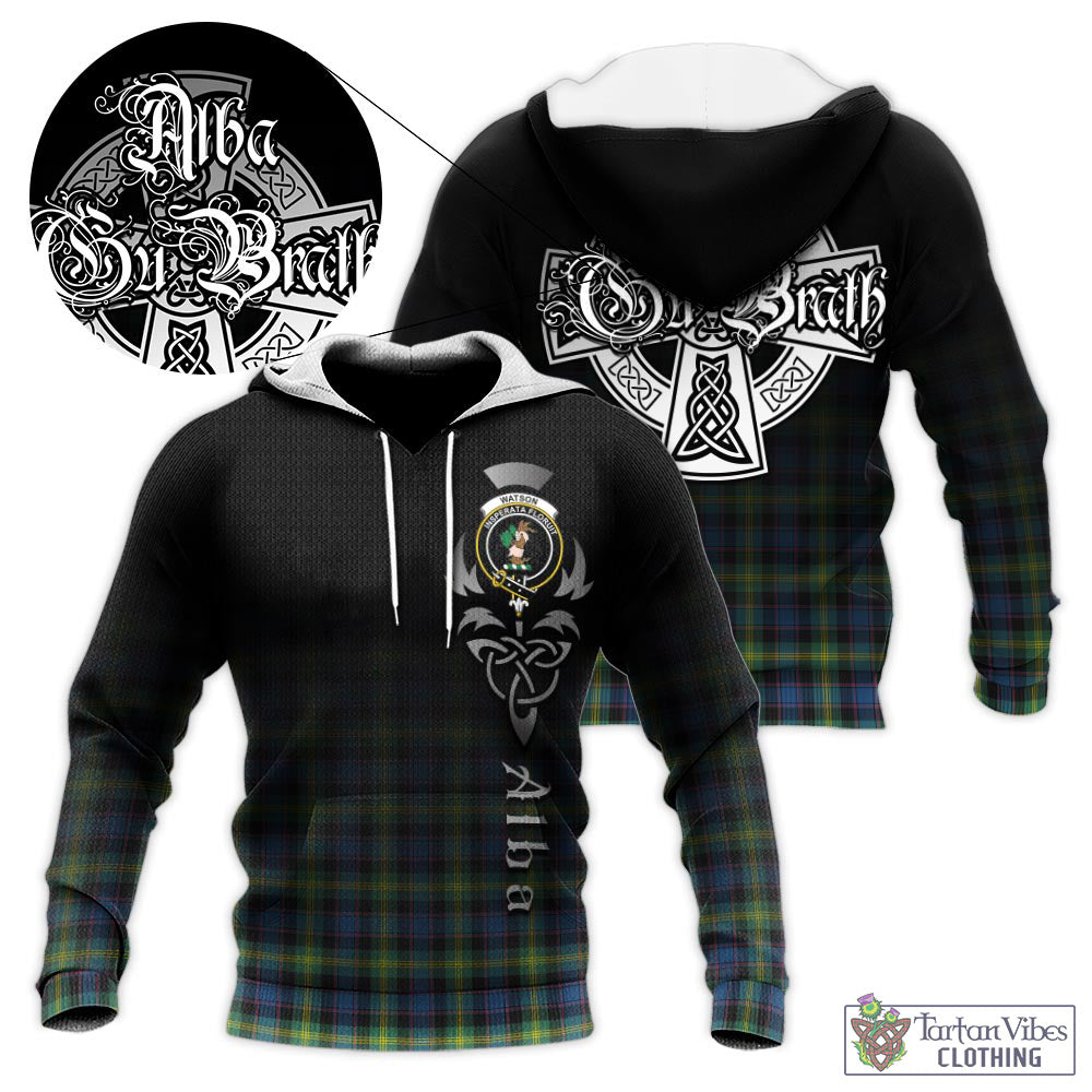 Tartan Vibes Clothing Watson Ancient Tartan Knitted Hoodie Featuring Alba Gu Brath Family Crest Celtic Inspired