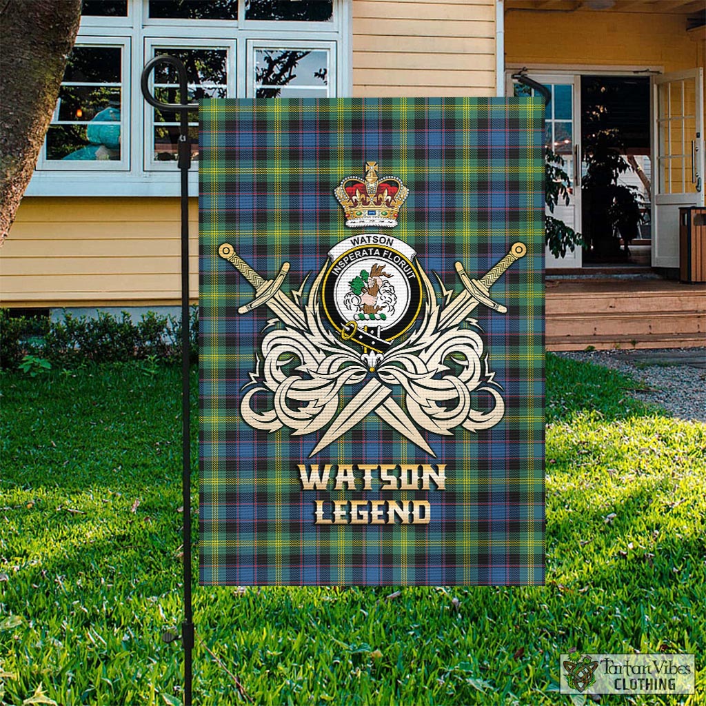 Tartan Vibes Clothing Watson Ancient Tartan Flag with Clan Crest and the Golden Sword of Courageous Legacy