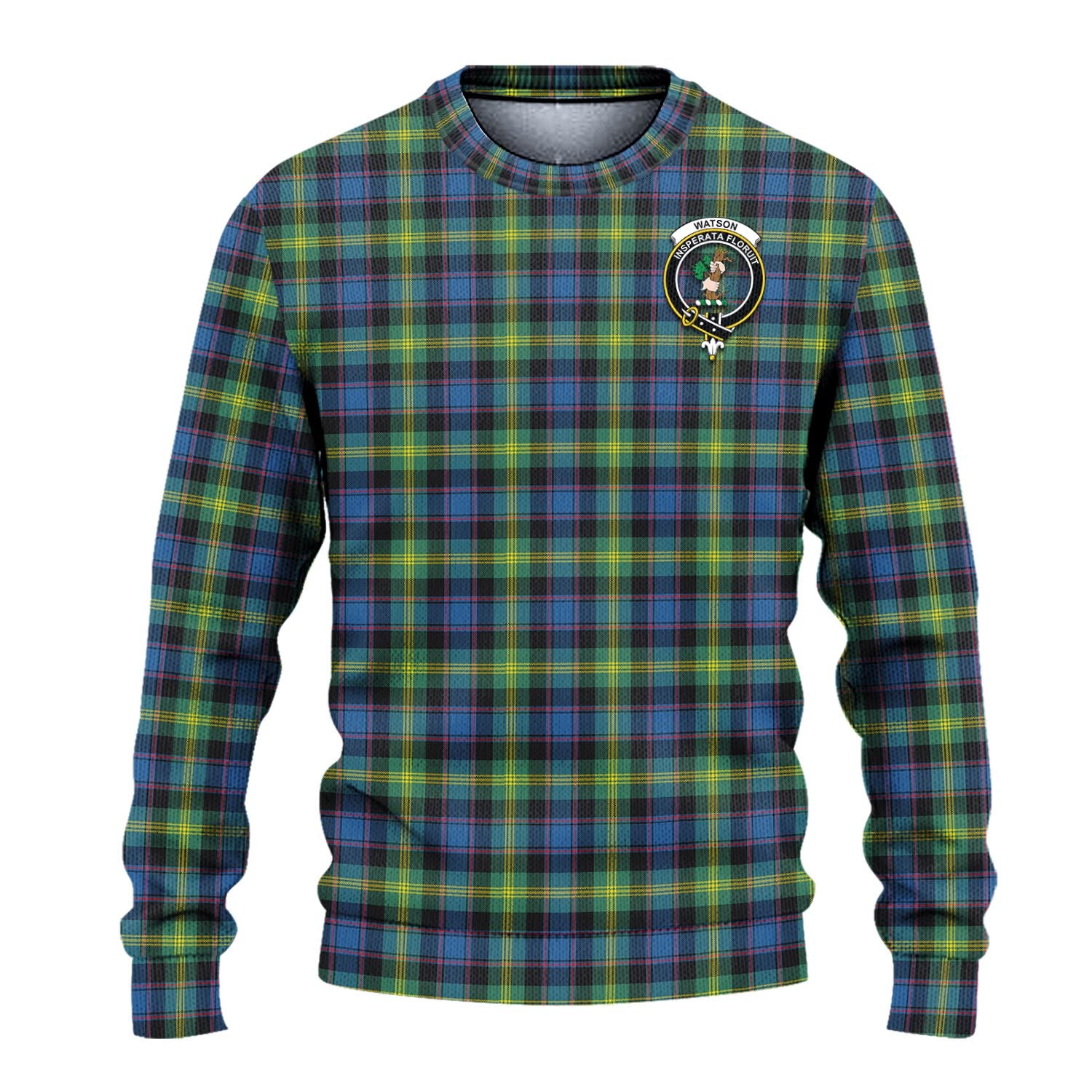 Watson Ancient Tartan Knitted Sweater with Family Crest - Tartanvibesclothing