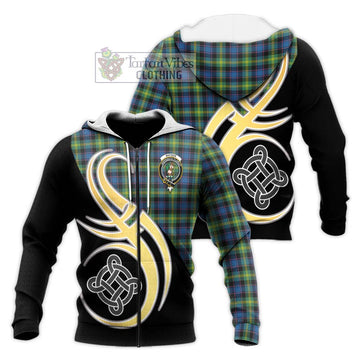 Watson Ancient Tartan Knitted Hoodie with Family Crest and Celtic Symbol Style