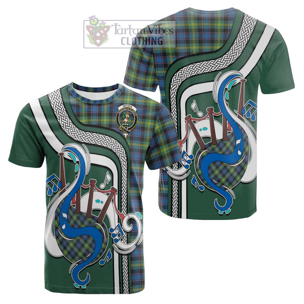 Tartan Vibes Clothing Watson Ancient Tartan Cotton T-shirt with Epic Bagpipe Style