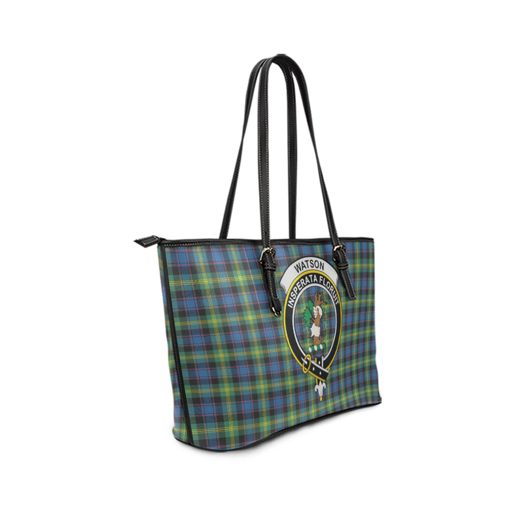 Watson Ancient Tartan Leather Tote Bag with Family Crest - Tartan Vibes Clothing