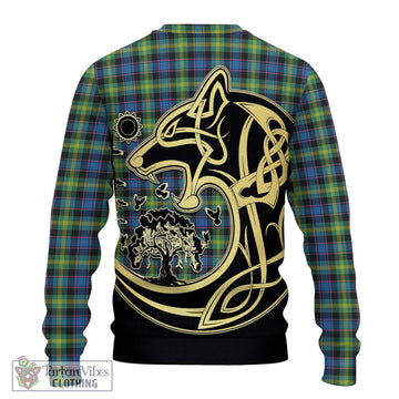 Watson Ancient Tartan Ugly Sweater with Family Crest Celtic Wolf Style