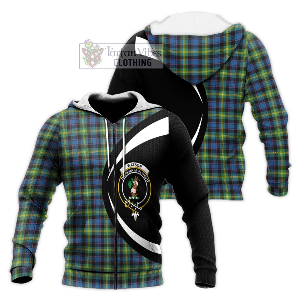 Watson Ancient Tartan Knitted Hoodie with Family Crest Circle Style Unisex Knitted Zip Hoodie - Tartan Vibes Clothing