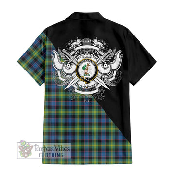 Watson Ancient Tartan Short Sleeve Button Shirt with Family Crest and Military Logo Style