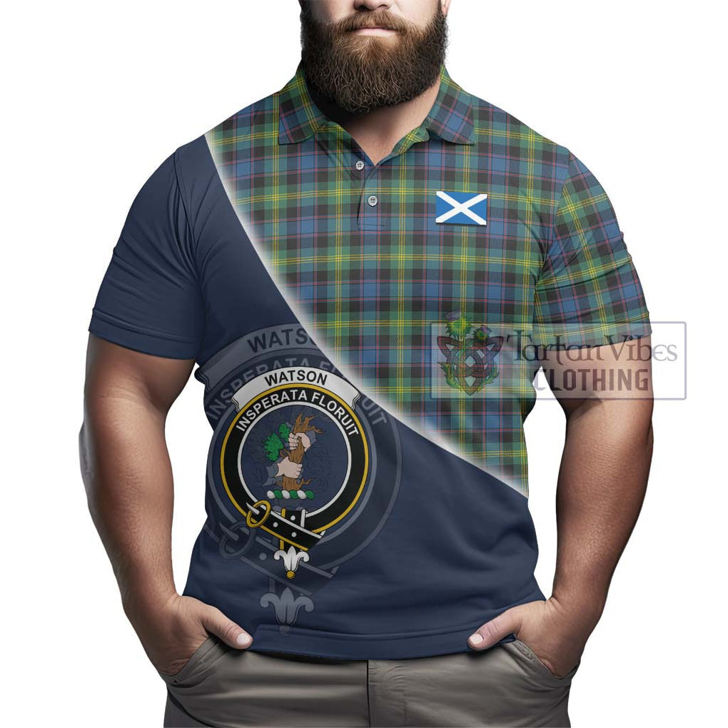 Watson Ancient Tartan Polo Shirt with Personalised National Flag and Family Crest Half Style - Tartanvibesclothing Shop