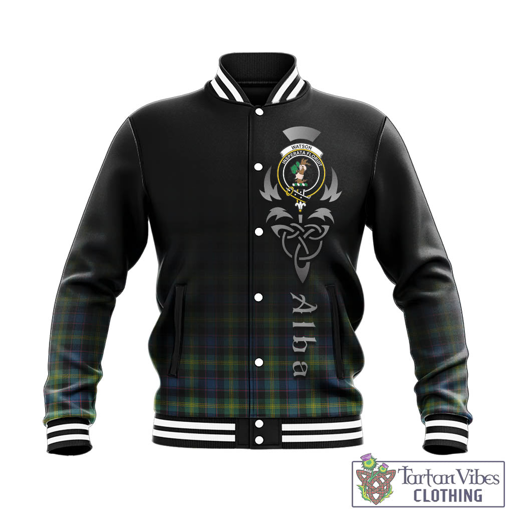 Tartan Vibes Clothing Watson Ancient Tartan Baseball Jacket Featuring Alba Gu Brath Family Crest Celtic Inspired