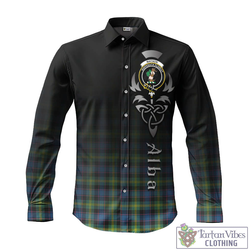 Tartan Vibes Clothing Watson Ancient Tartan Long Sleeve Button Up Featuring Alba Gu Brath Family Crest Celtic Inspired