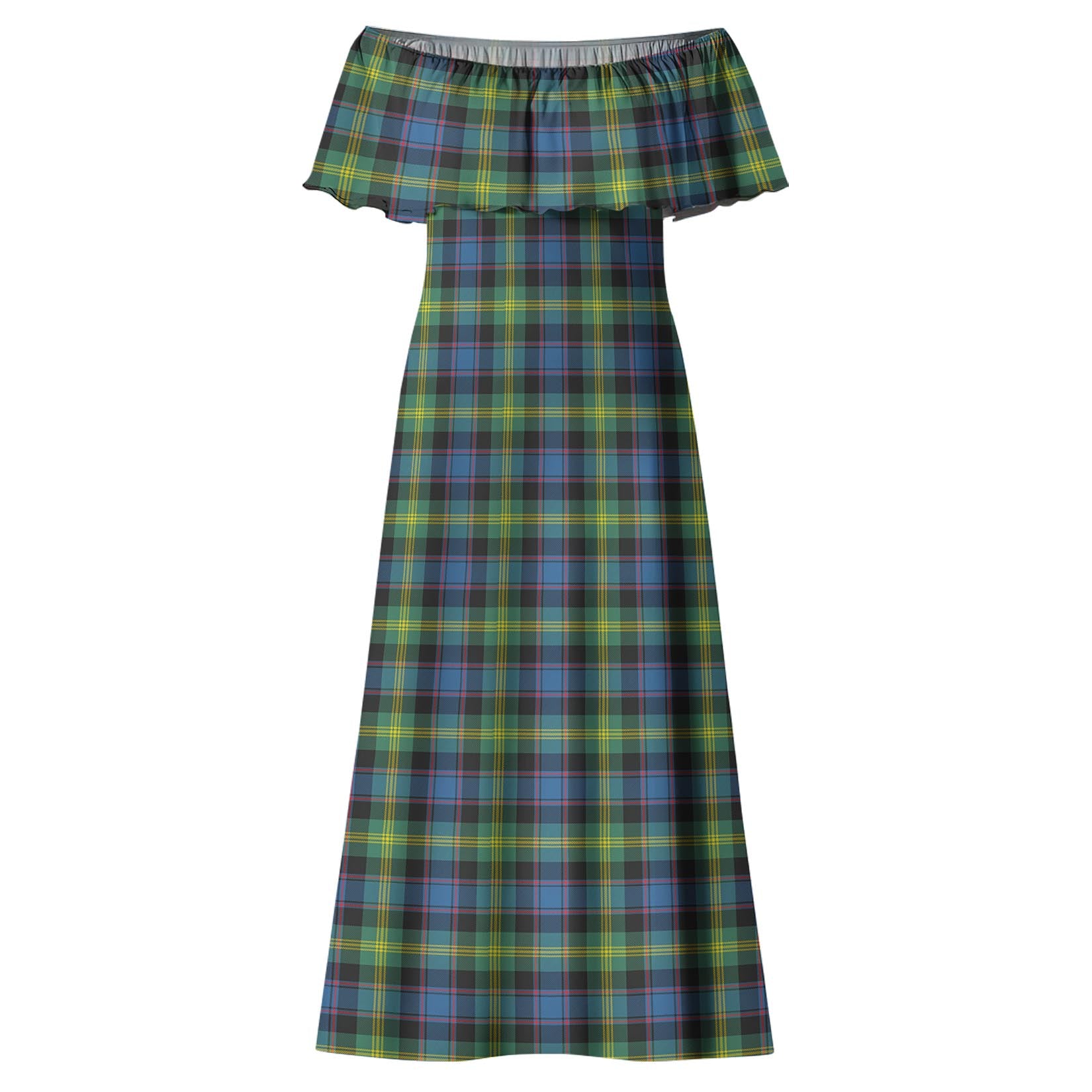 Watson Ancient Tartan Off Shoulder Long Dress - Tartanvibesclothing