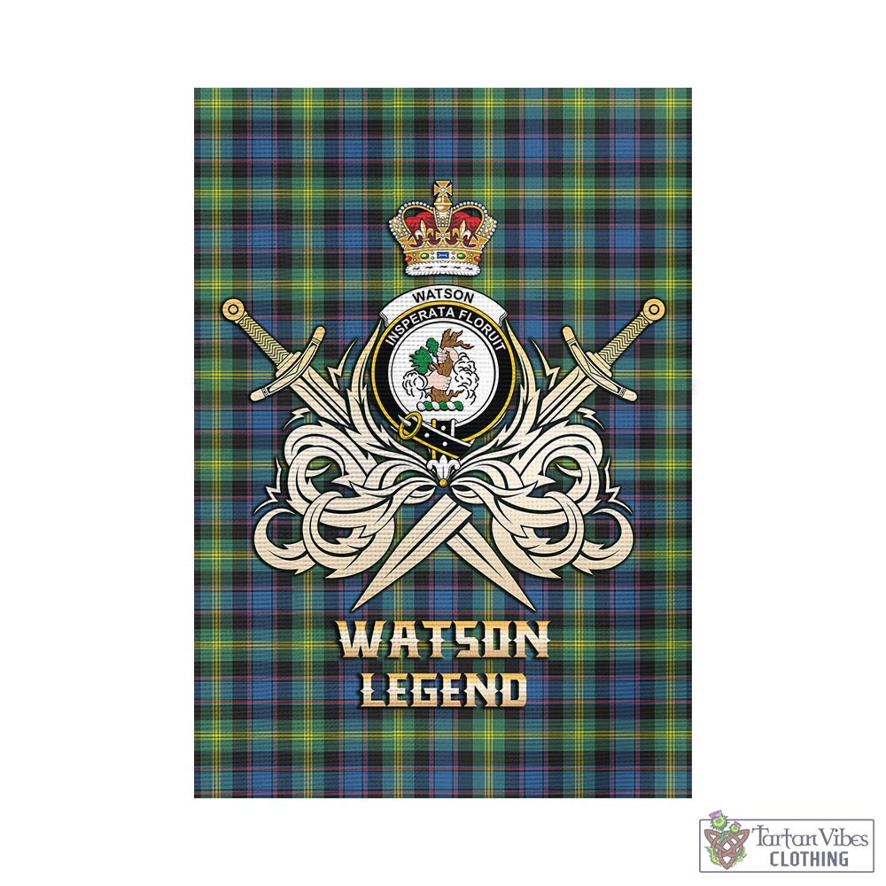 Tartan Vibes Clothing Watson Ancient Tartan Flag with Clan Crest and the Golden Sword of Courageous Legacy