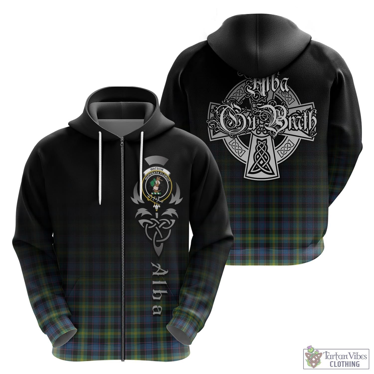 Tartan Vibes Clothing Watson Ancient Tartan Hoodie Featuring Alba Gu Brath Family Crest Celtic Inspired