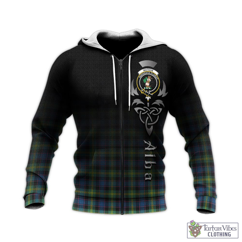 Tartan Vibes Clothing Watson Ancient Tartan Knitted Hoodie Featuring Alba Gu Brath Family Crest Celtic Inspired