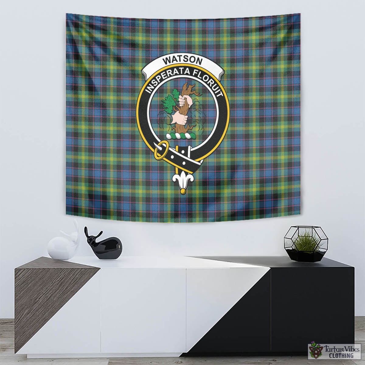 Tartan Vibes Clothing Watson Ancient Tartan Tapestry Wall Hanging and Home Decor for Room with Family Crest