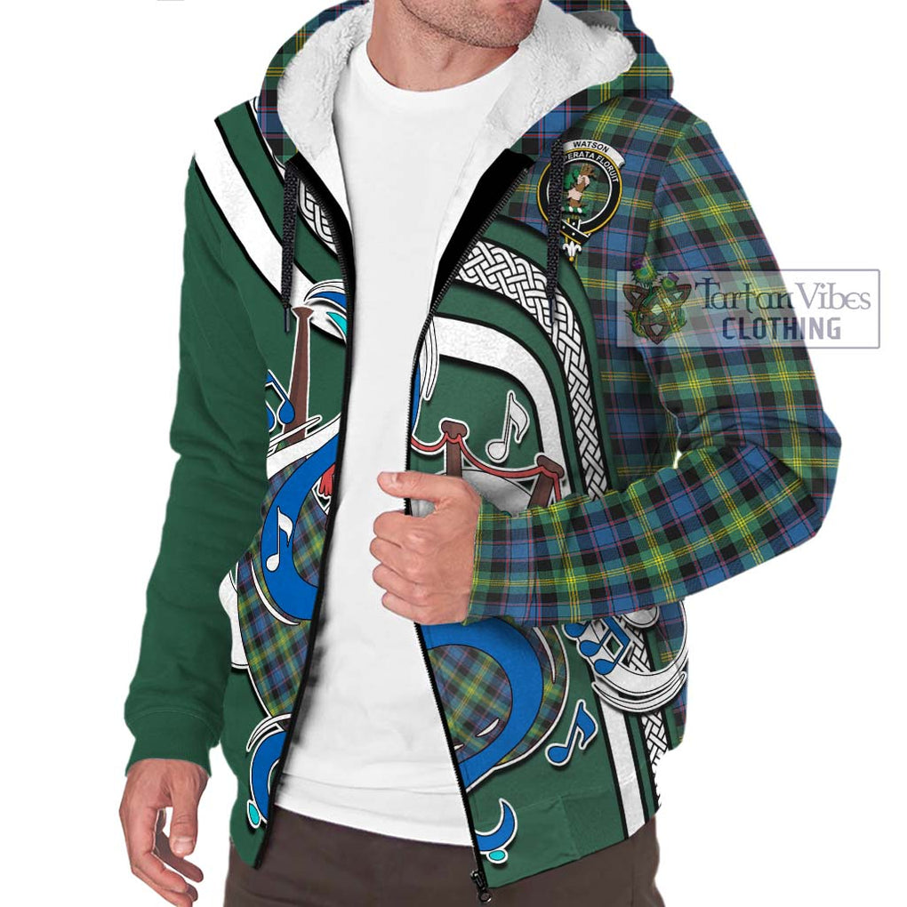 Watson Ancient Tartan Sherpa Hoodie with Epic Bagpipe Style Unisex - Tartanvibesclothing Shop