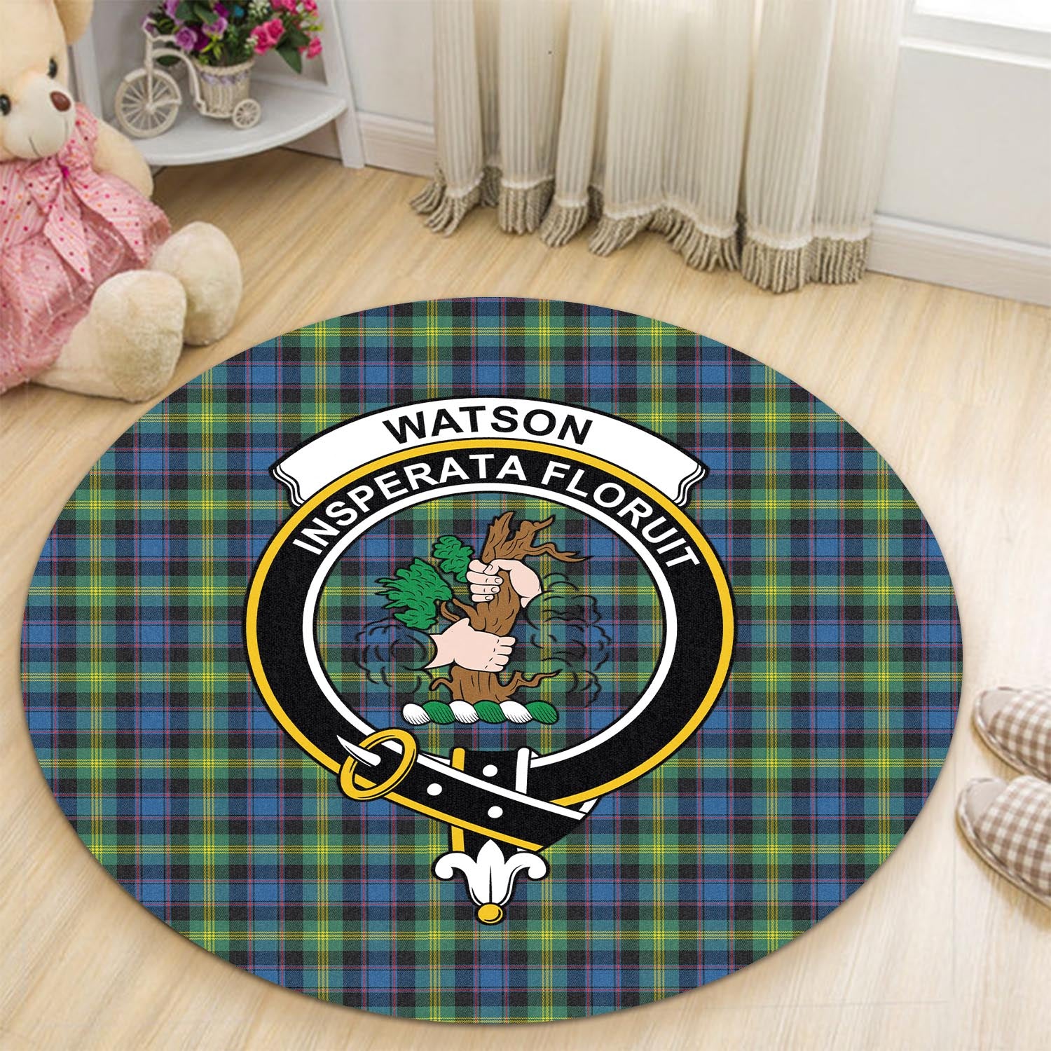 watson-ancient-tartan-round-rug-with-family-crest