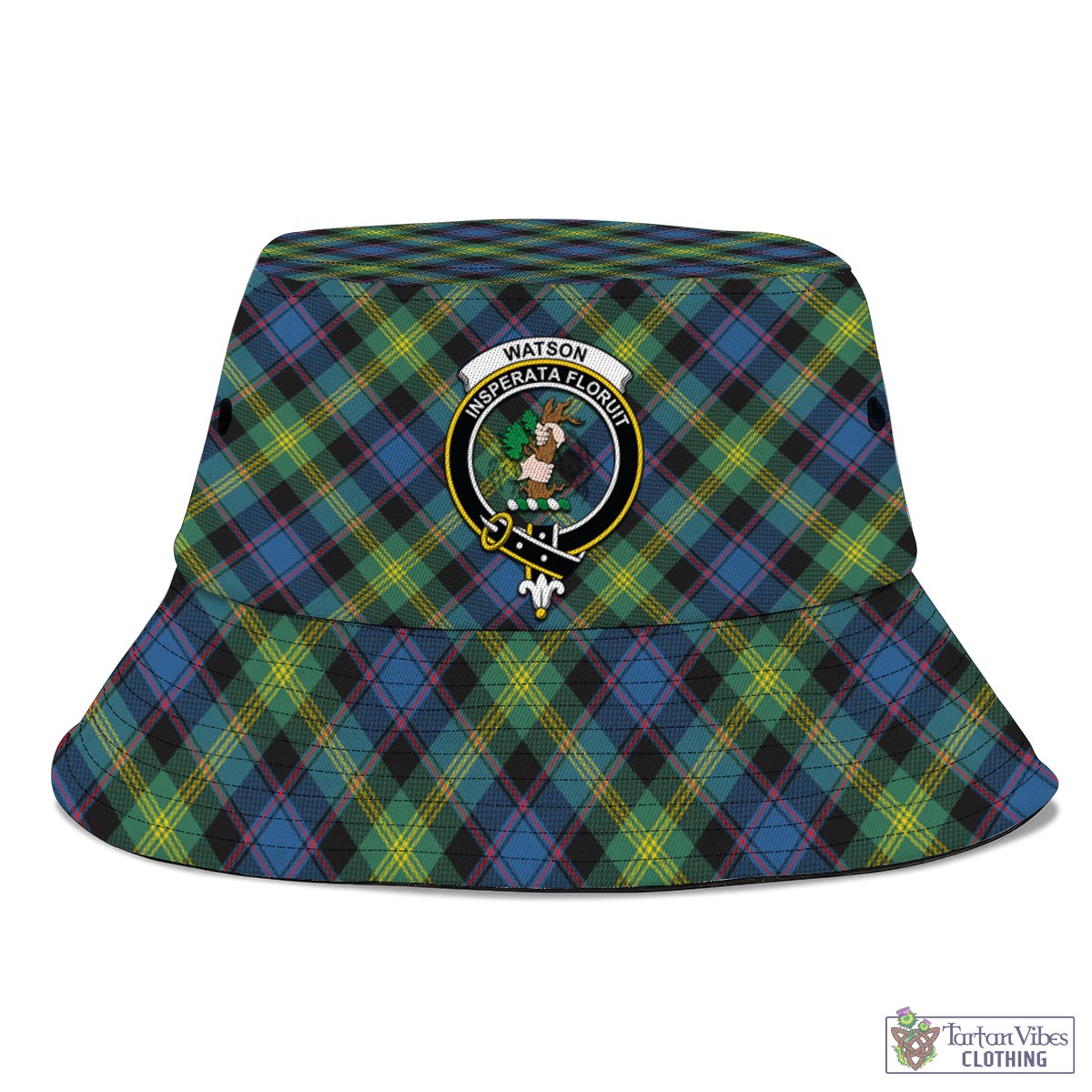 Tartan Vibes Clothing Watson Ancient Tartan Bucket Hat with Family Crest