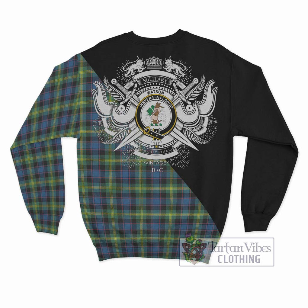 Watson Ancient Tartan Sweatshirt with Family Crest and Military Logo Style - Tartanvibesclothing Shop