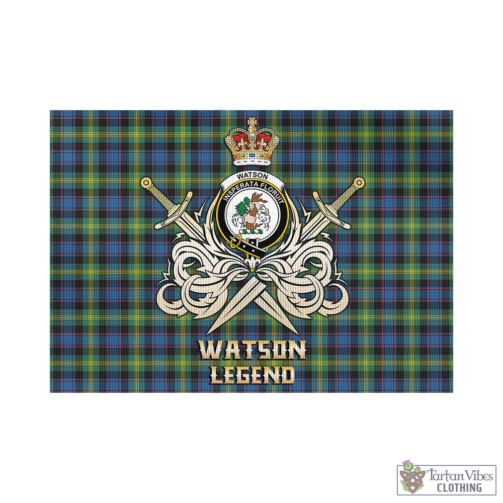 Tartan Vibes Clothing Watson Ancient Tartan Flag with Clan Crest and the Golden Sword of Courageous Legacy