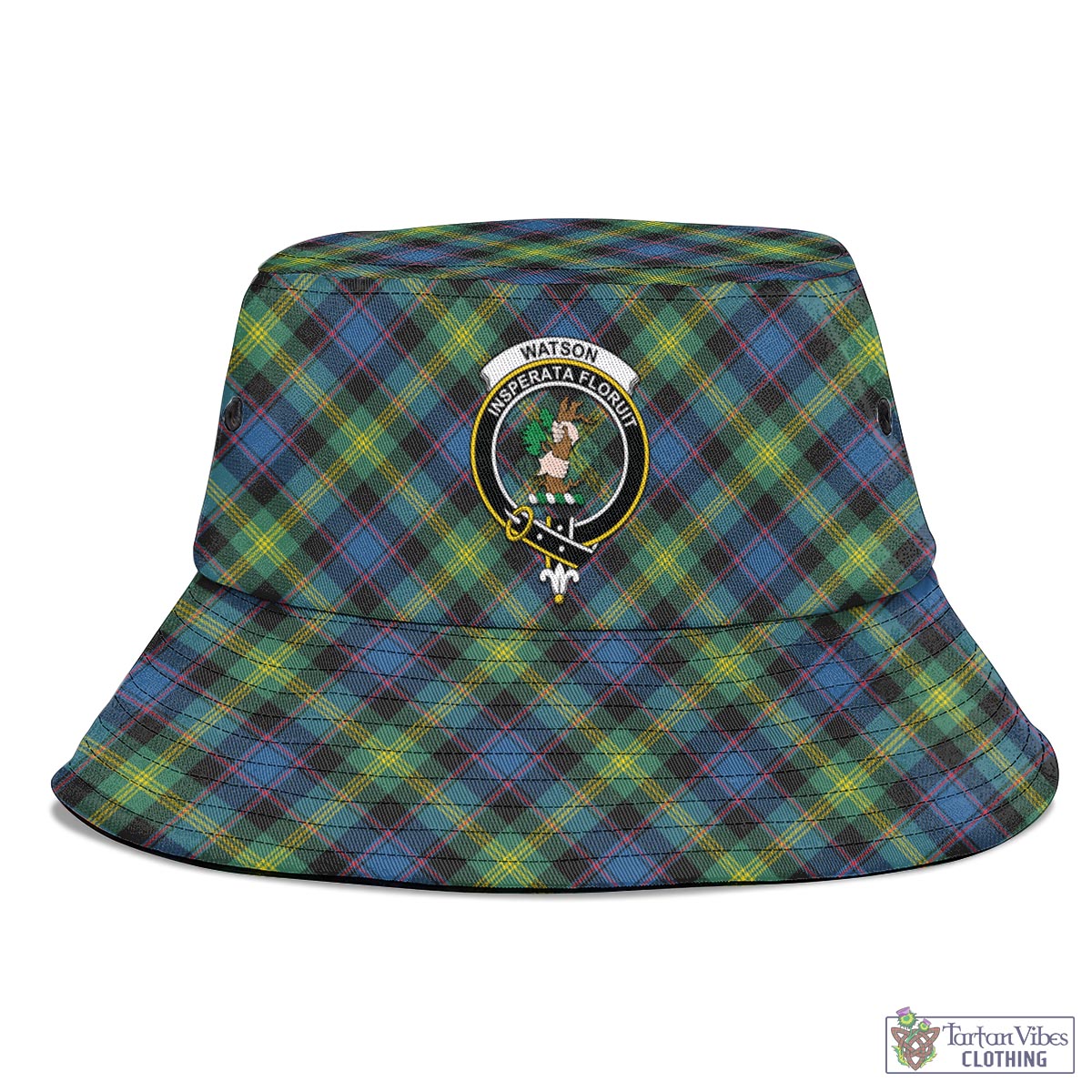 Tartan Vibes Clothing Watson Ancient Tartan Bucket Hat with Family Crest