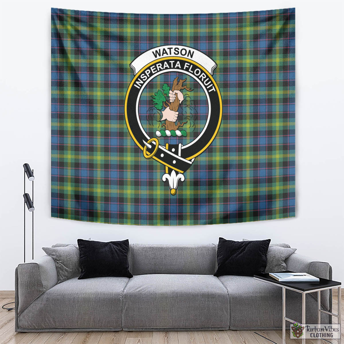 Tartan Vibes Clothing Watson Ancient Tartan Tapestry Wall Hanging and Home Decor for Room with Family Crest