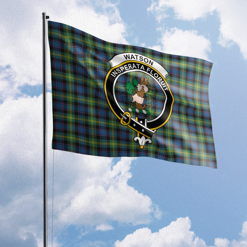 Watson Ancient Tartan Flag with Family Crest House Flag (Horizontal) - Tartan Vibes Clothing