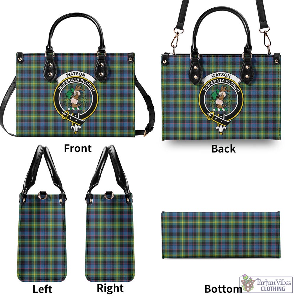 Tartan Vibes Clothing Watson Ancient Tartan Luxury Leather Handbags with Family Crest