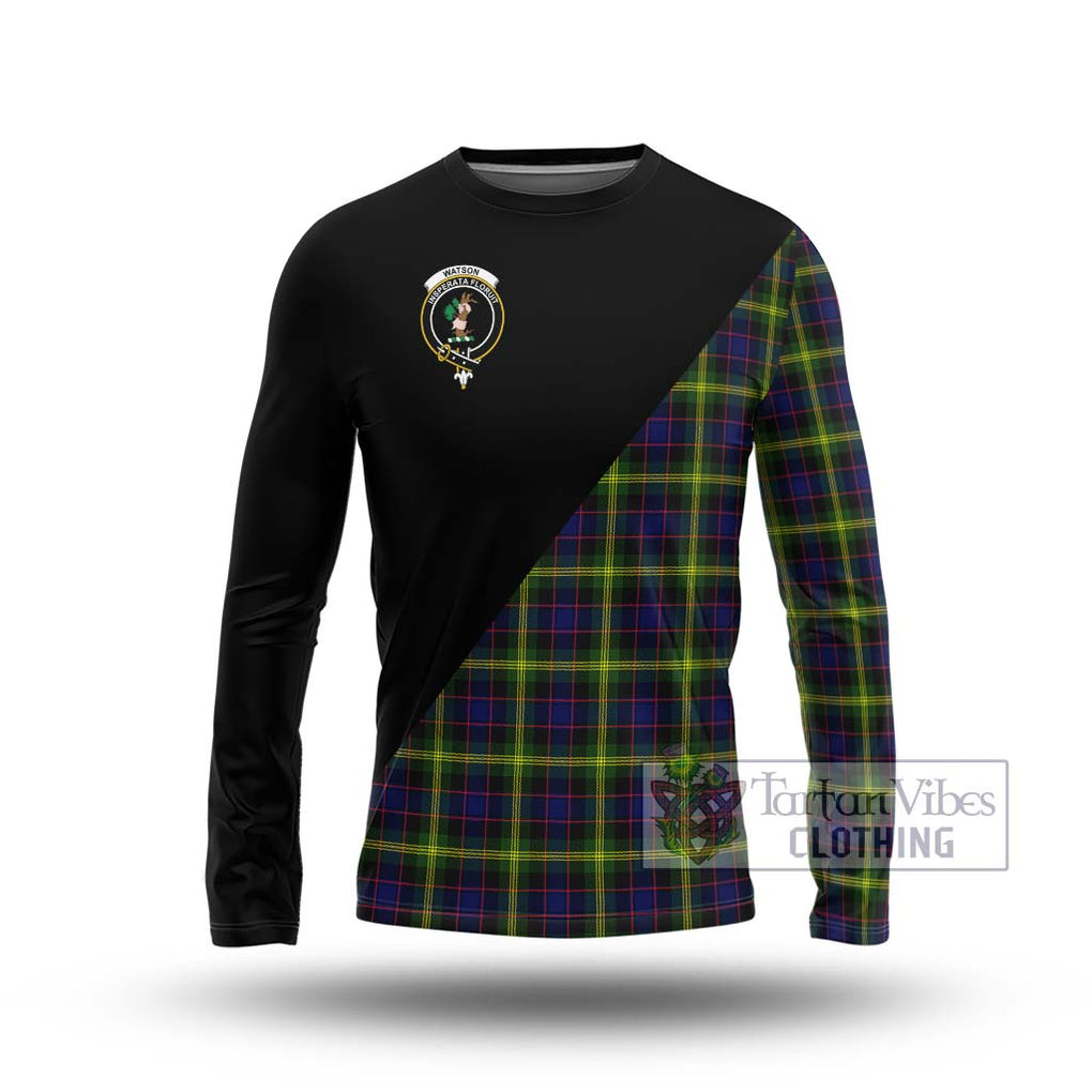 Watson Modern Tartan Long Sleeve T-Shirt with Family Crest and Military Logo Style Unisex - Tartanvibesclothing Shop