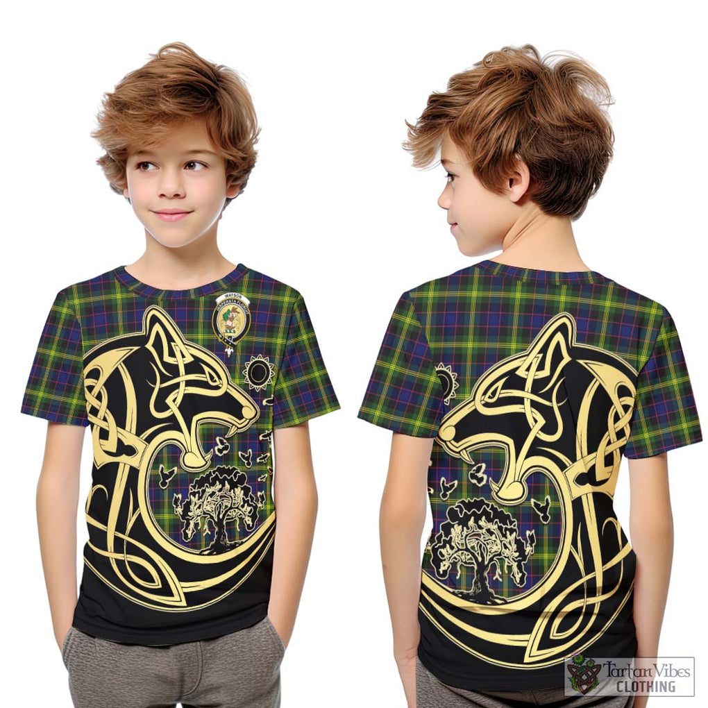 Watson Modern Tartan Kid T-Shirt with Family Crest Celtic Wolf Style Youth XL Size14 - Tartan Vibes Clothing