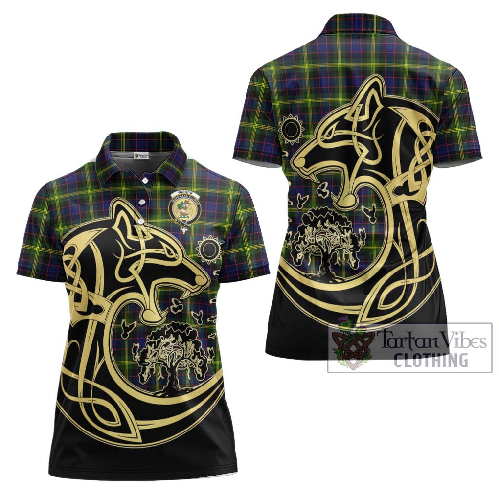 Watson Modern Tartan Women's Polo Shirt with Family Crest Celtic Wolf Style Women - Tartanvibesclothing Shop