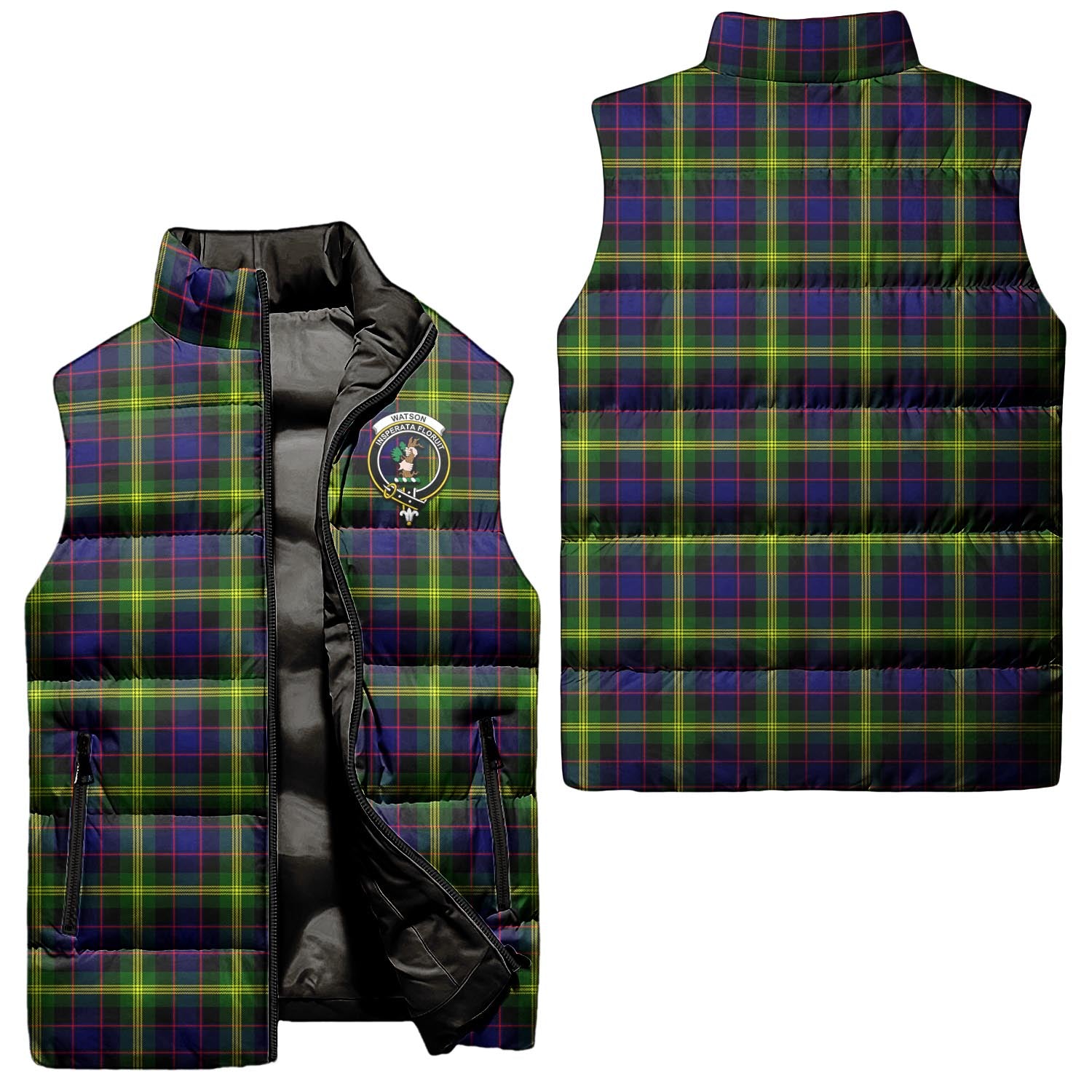 Watson Modern Tartan Sleeveless Puffer Jacket with Family Crest Unisex - Tartanvibesclothing